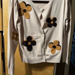 Cream and Black Floral Cardigan Sweater